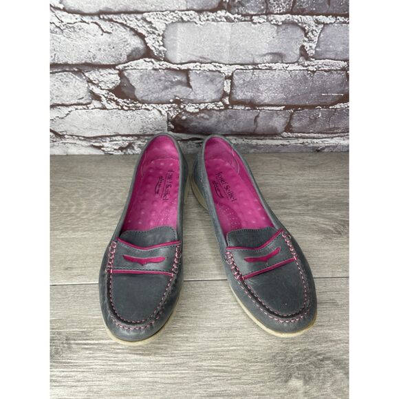 Josef Seibel Gray Leather Pink Stitching Penny Loafer Comfort Shoes Women 36EU/6 - Picture 2 of 16